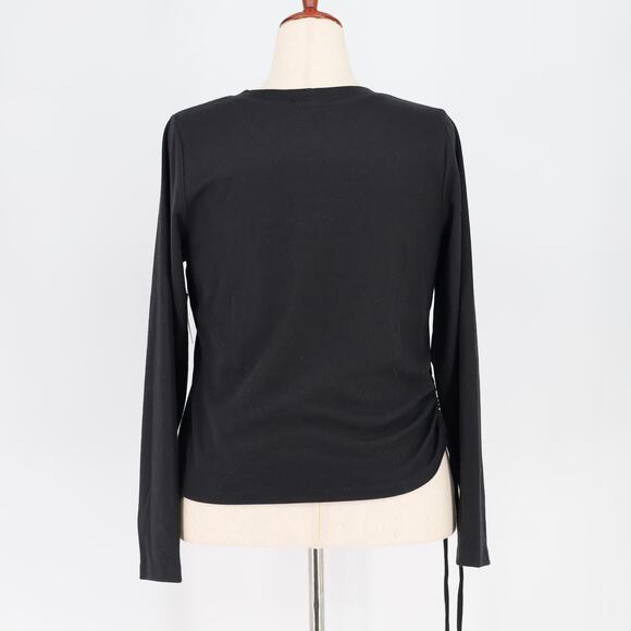 Open Edit Women Black Ribbed Knit Casual Side Tie Long Sleeve Top Plus Size 1X - Picture 4 of 4